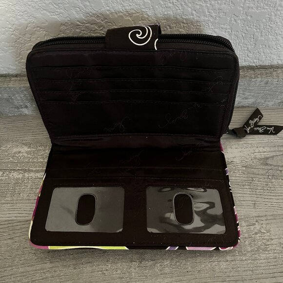 Vera Bradley Quilted Zip Wallet Brown Pink Floral Cotton Wristlet - Picture 4 of 5